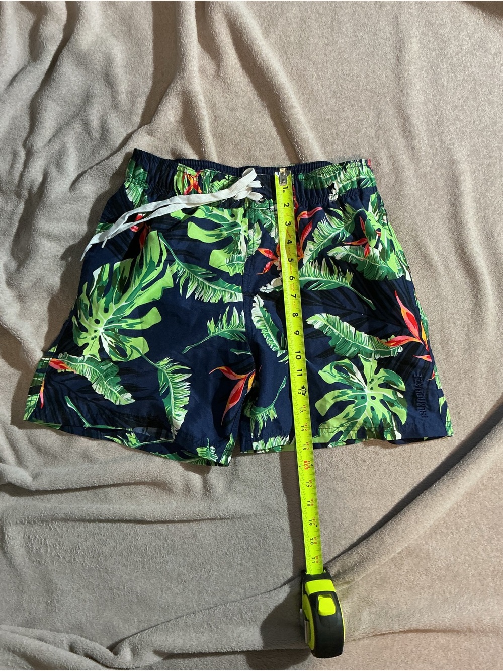 Navy Tropical Leaf Print man’s Swim Shorts